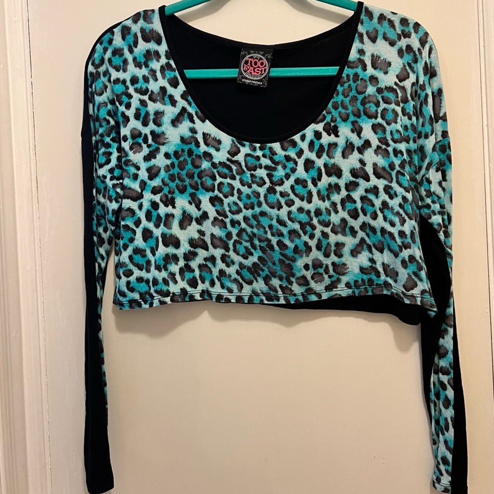 Too Fast - Jungle Fever Long-Sleeved Crop Top (M) EUC (Vintage)